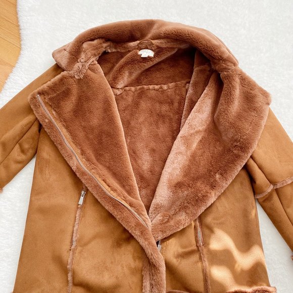 Style & Co NWOT Faux Fur Shearling Jacket Fur Lined 2 Zip Pockets Brown Sz 0X - Picture 6 of 8